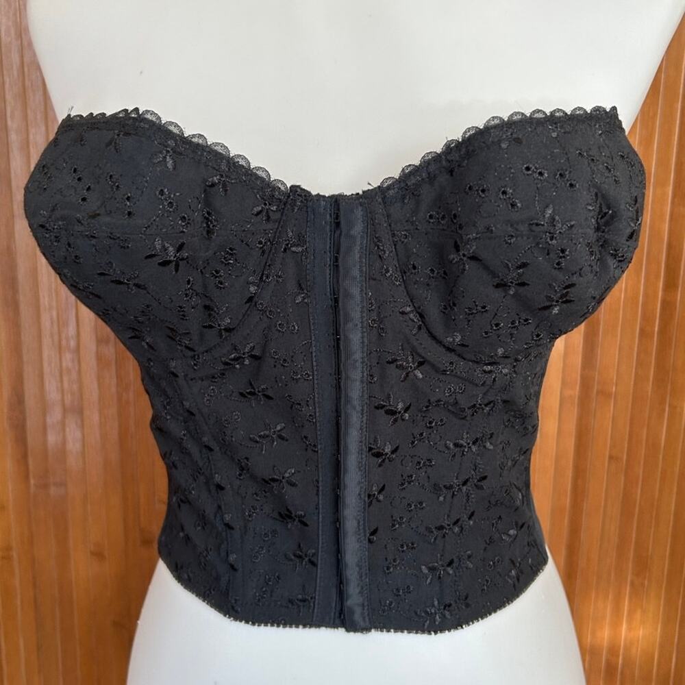 Vintage 90s/Y2K Spade Black Floral Eyelet Longline Corset Bustier 34C